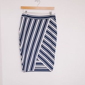 Express Blue White Stripe Wrap Pencil Skirt